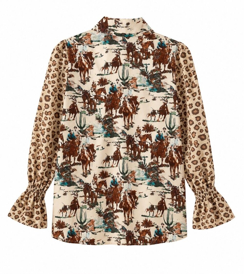 Western Cowboy Leopard Blouse Large - Picture 3 of 8